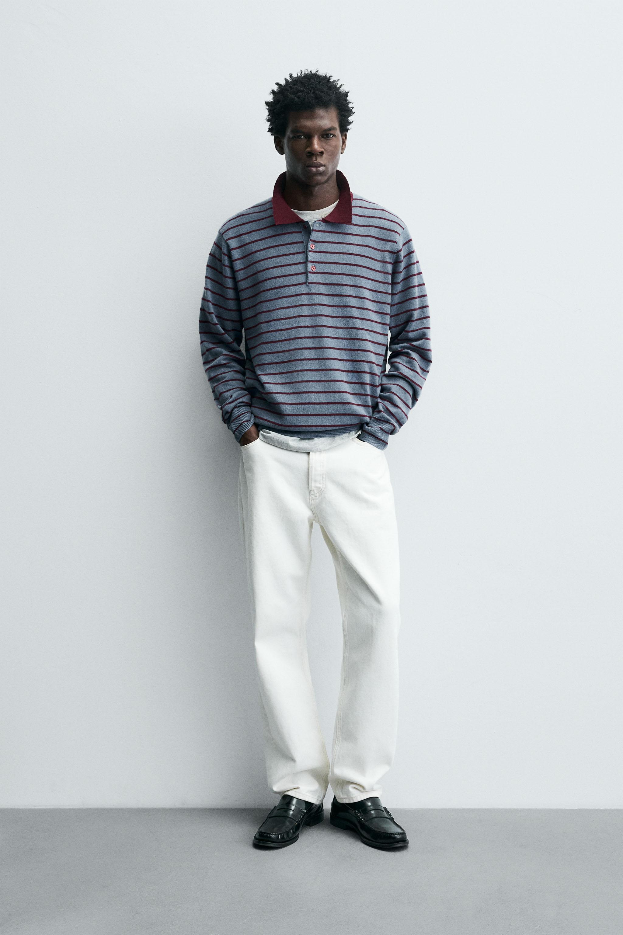 STRIPED WOOL BLEND KNIT POLO SHIRT